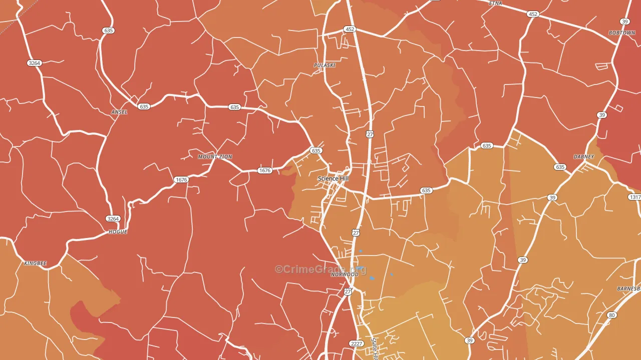 Science Hill, KY Map of Robbery Rates
