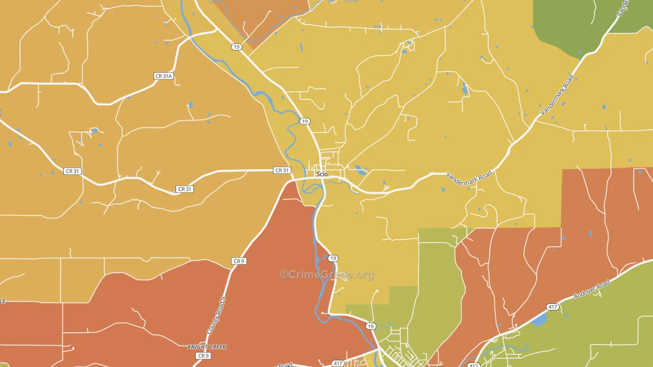 Scio, NY Map of Robbery Rates
