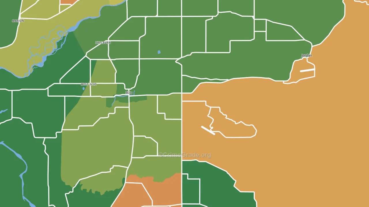 Scio, OR Map of Robbery Rates