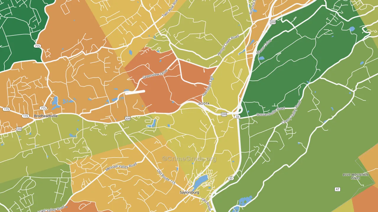 Sciota, PA Map of Robbery Rates