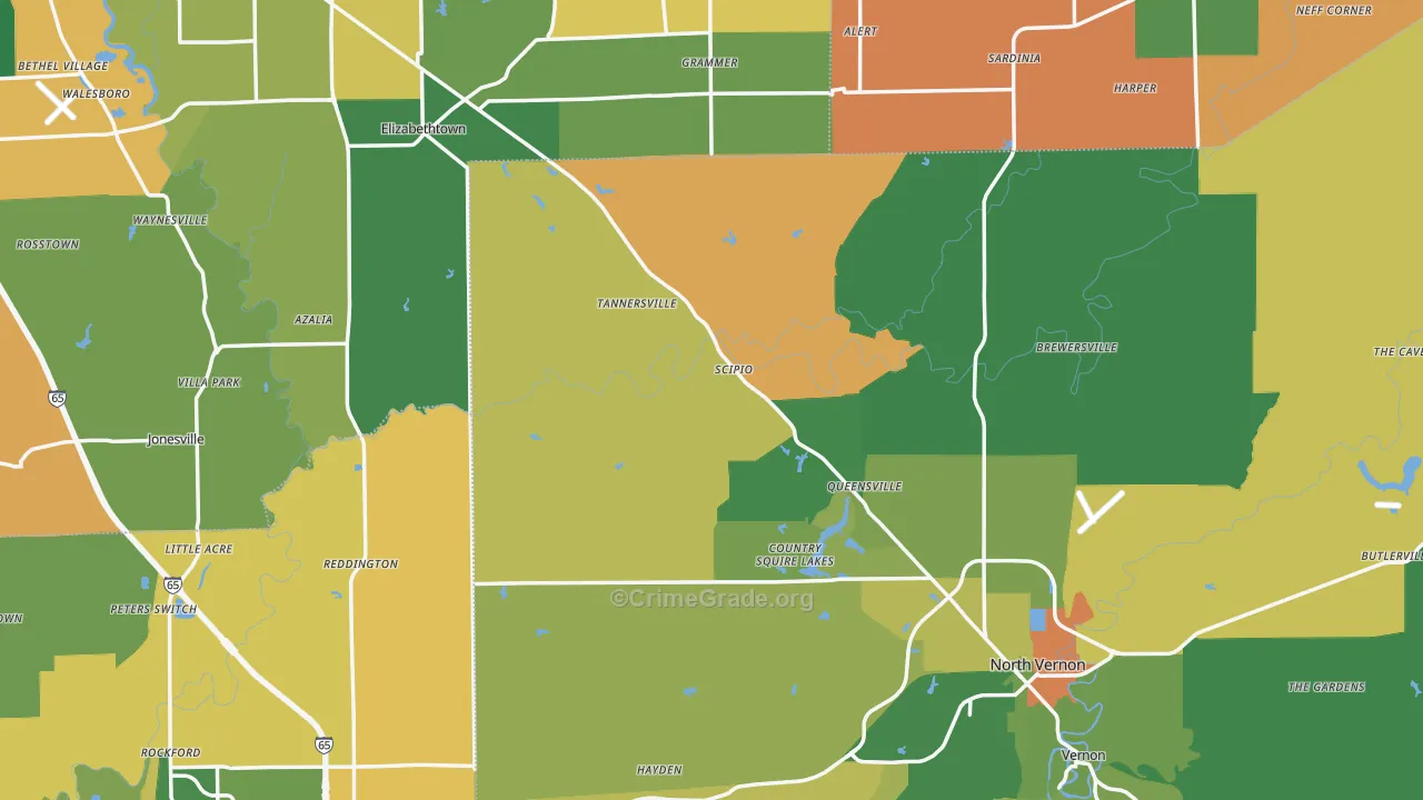 Scipio, IN Map of Robbery Rates