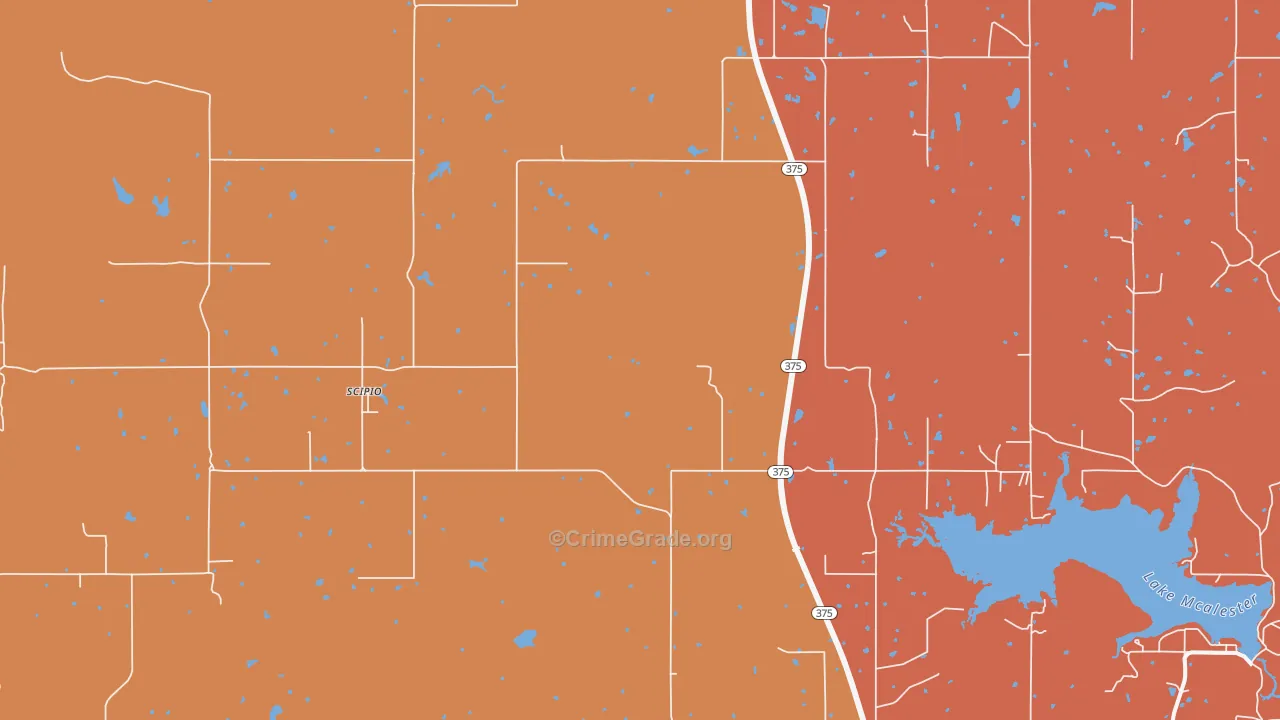 Scipio, OK Map of Robbery Rates