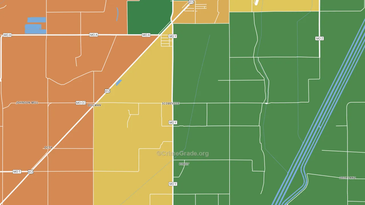 Scobeville, MO Map of Robbery Rates