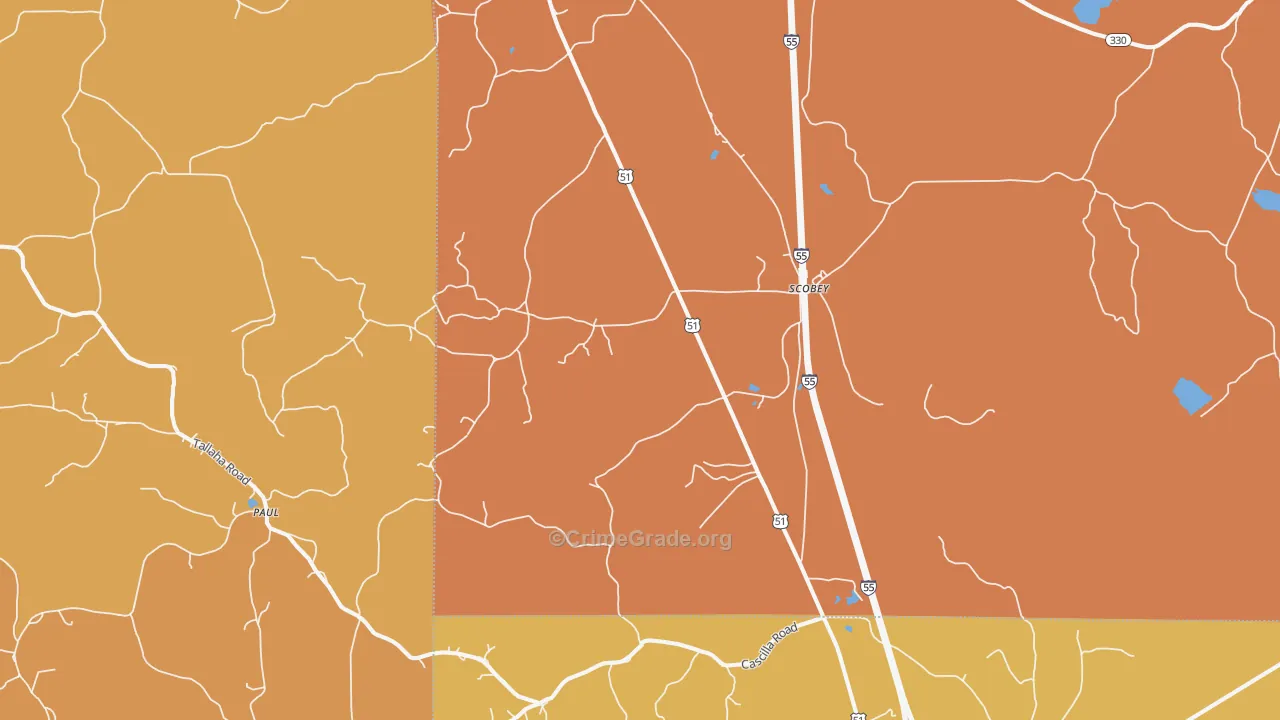 Scobey, MS Map of Robbery Rates