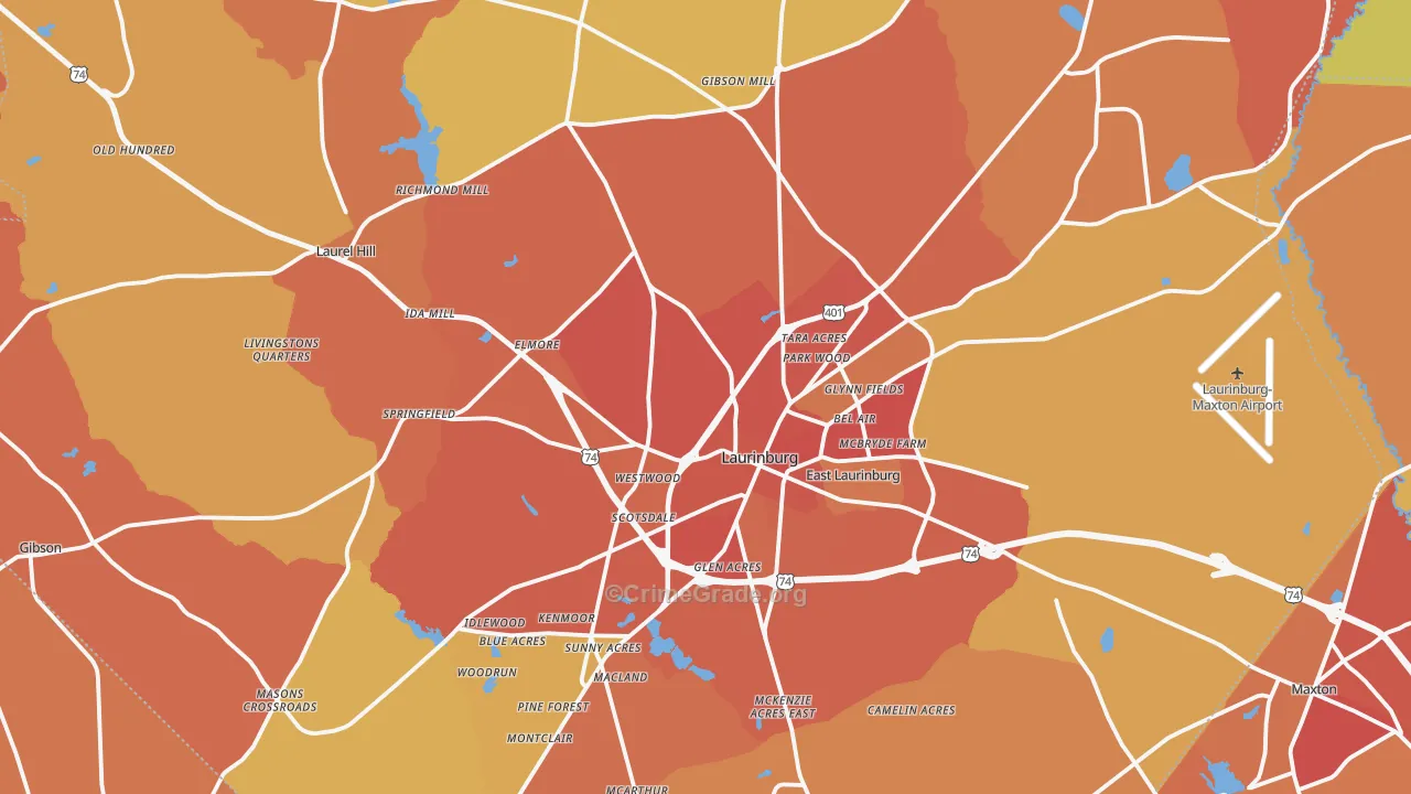 Scotland County, NC Map of Robbery Rates