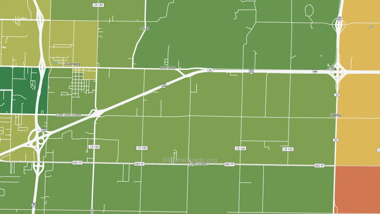 Scotland, MO Map of Robbery Rates