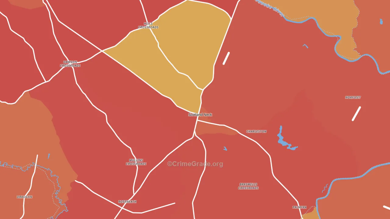 Scotland Neck, NC Map of Robbery Rates