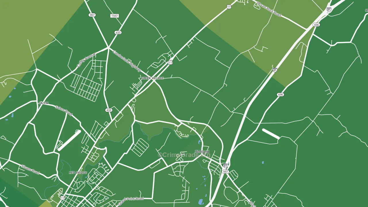 Scotland, PA Map of Robbery Rates