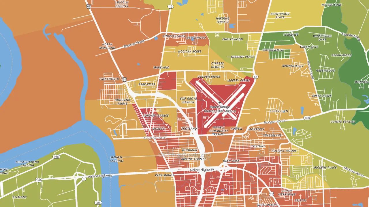Scotlandville, Baton Rouge, LA Map of Robbery Rates