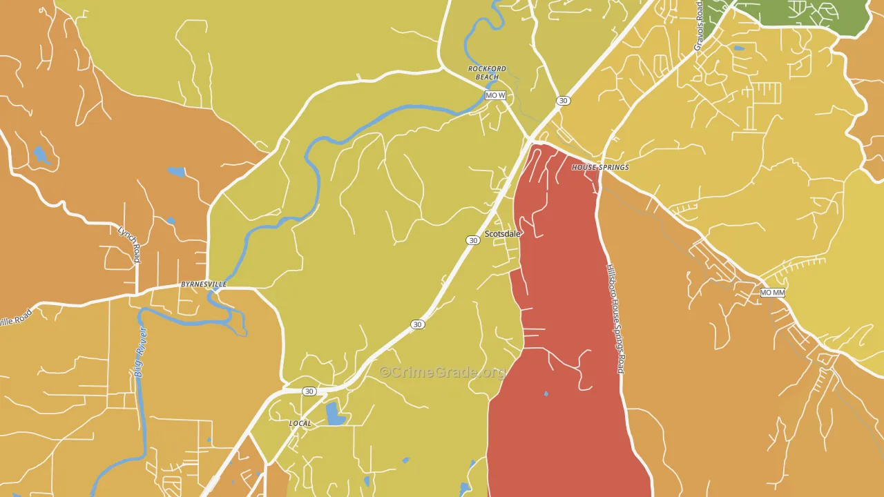 Scotsdale, MO Map of Robbery Rates