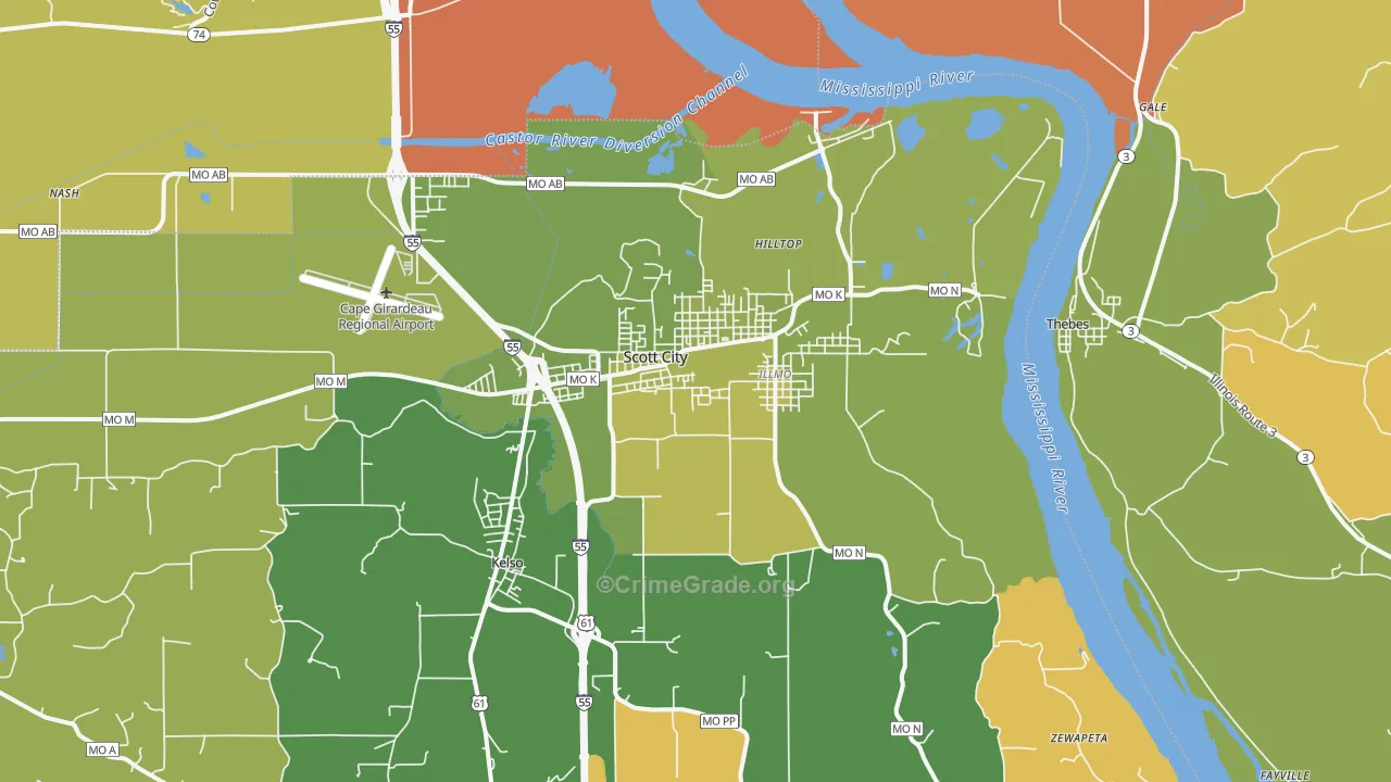 Scott City, MO Map of Robbery Rates