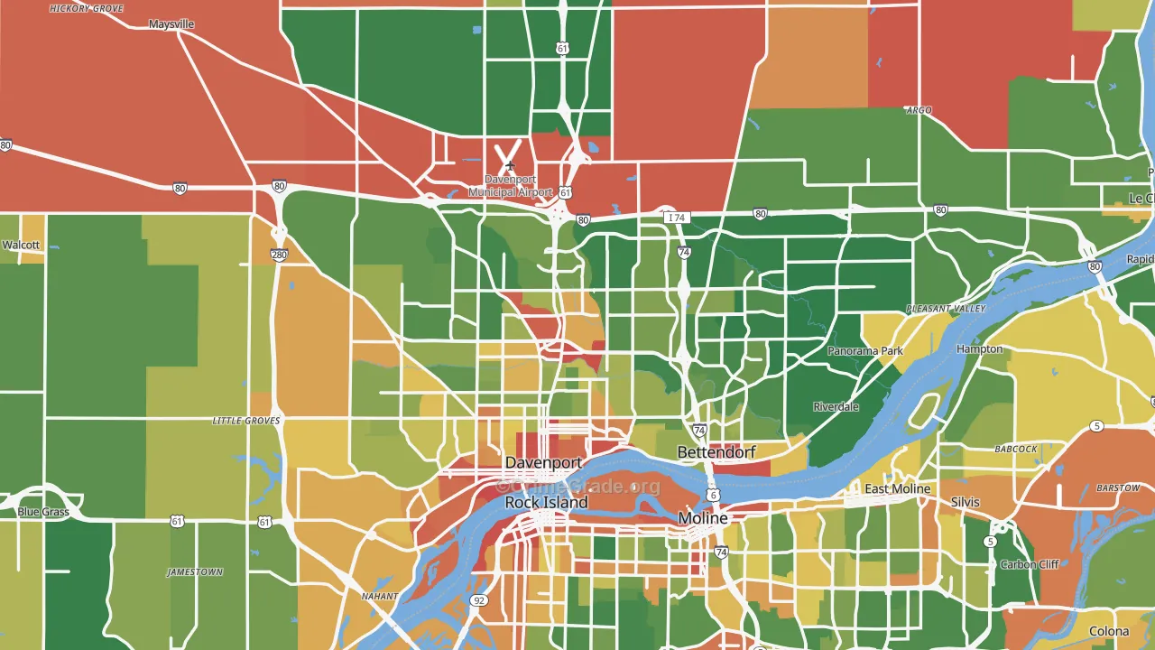 Scott County, IA Map of Robbery Rates