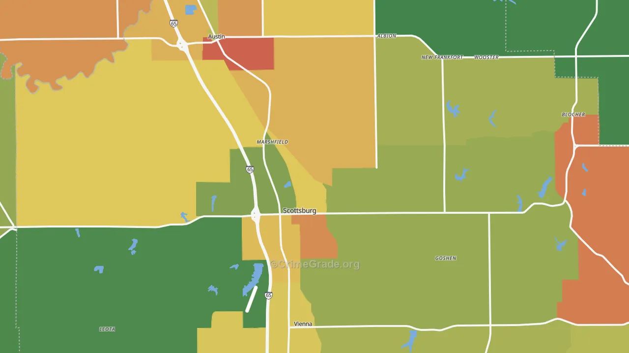 Scott County, IN Map of Robbery Rates
