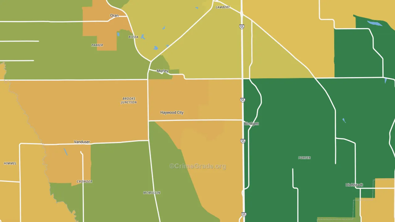 Scott County, MO Map of Robbery Rates