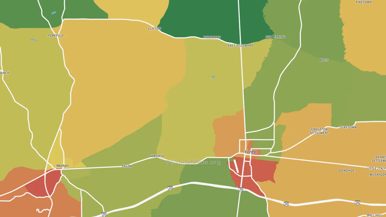 Scott County, MS Map of Robbery Rates