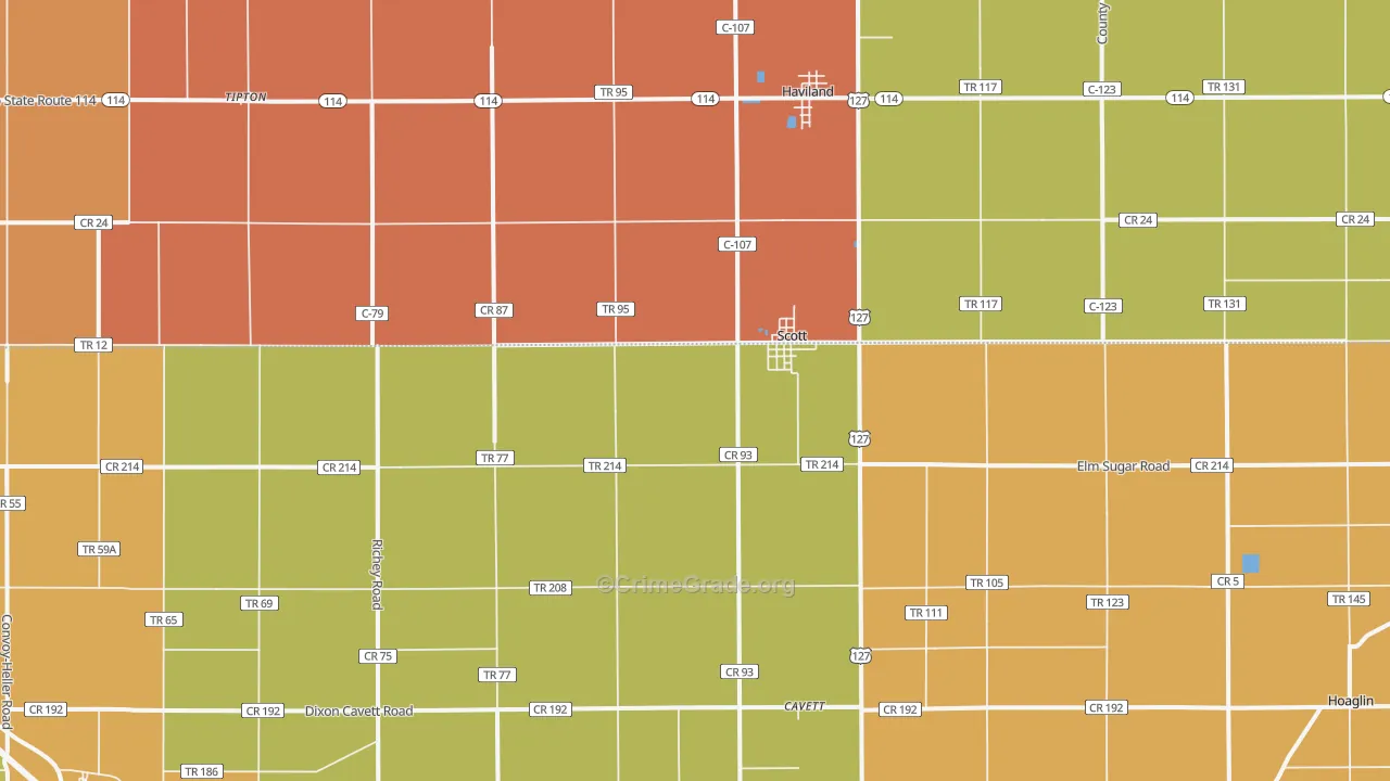 Scott, OH Map of Robbery Rates
