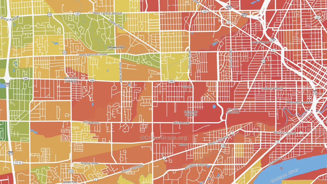 Scott Park, Toledo, OH Map of Robbery Rates