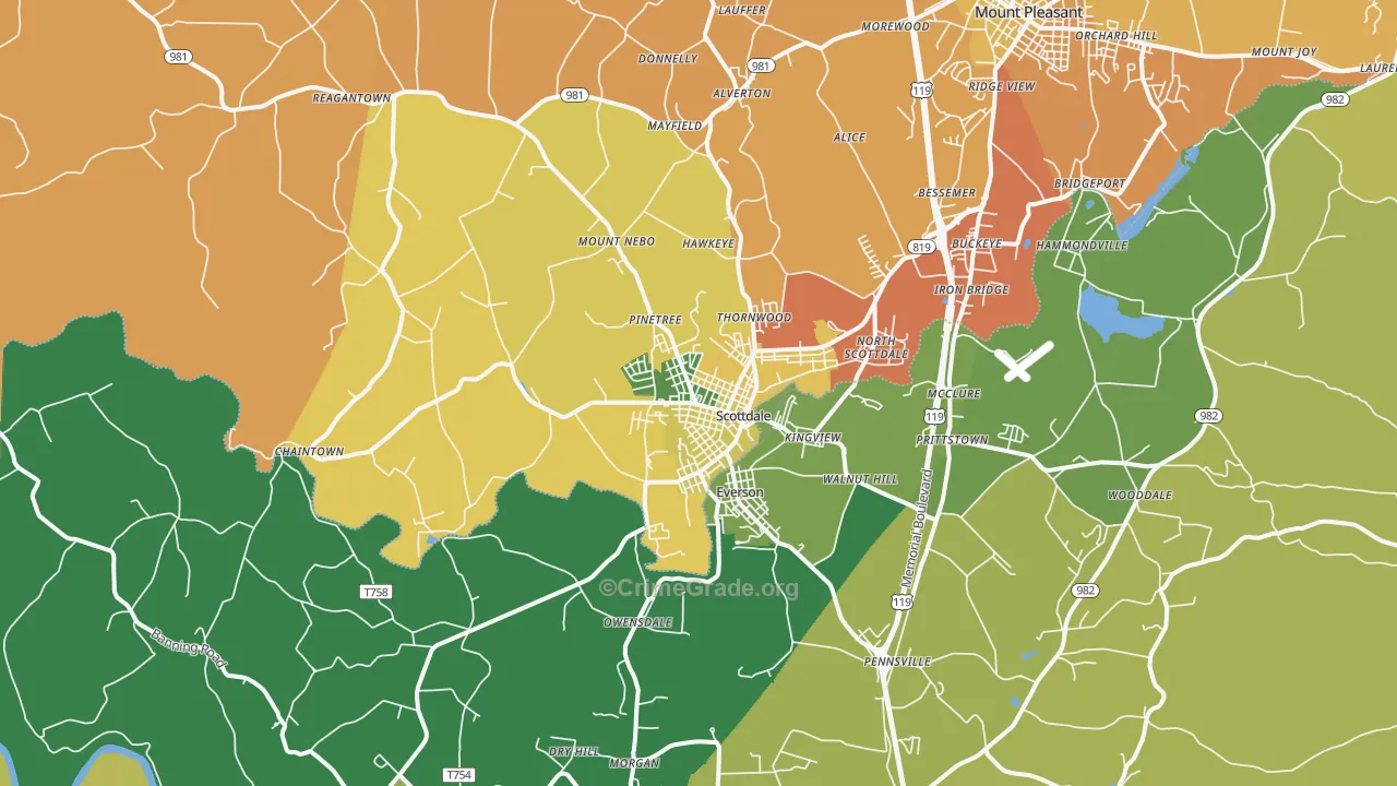 Scottdale, PA Map of Robbery Rates
