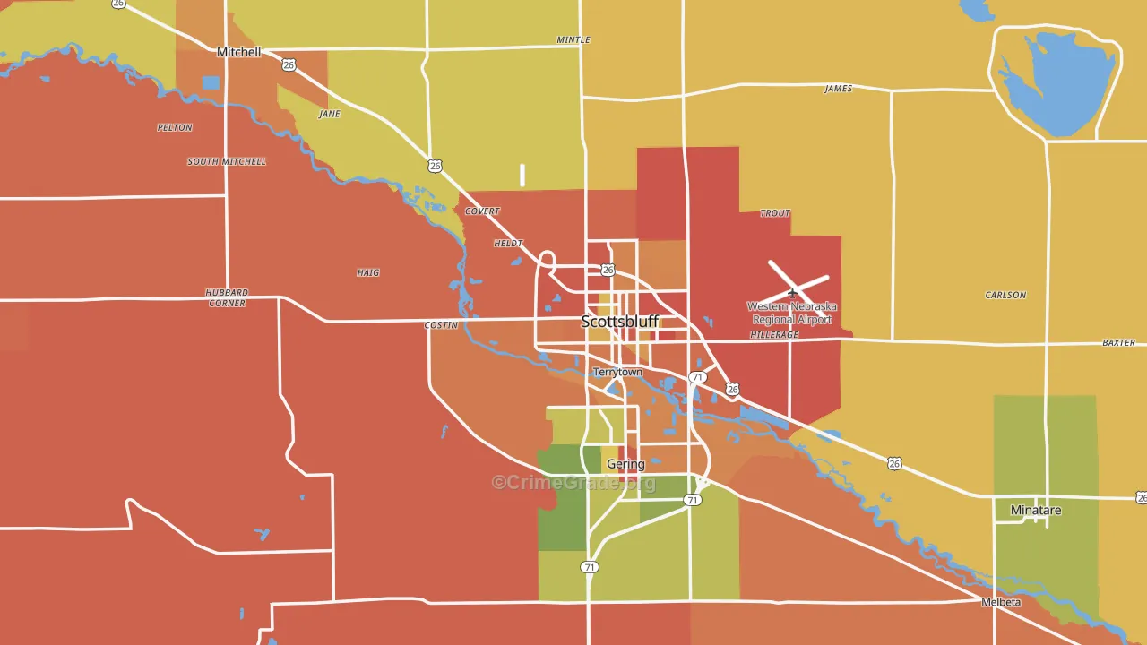 Scotts Bluff County, NE Map of Robbery Rates