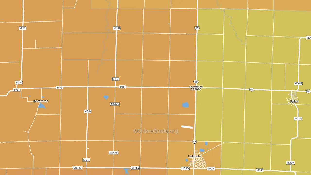 Scotts Corner, MO Map of Robbery Rates