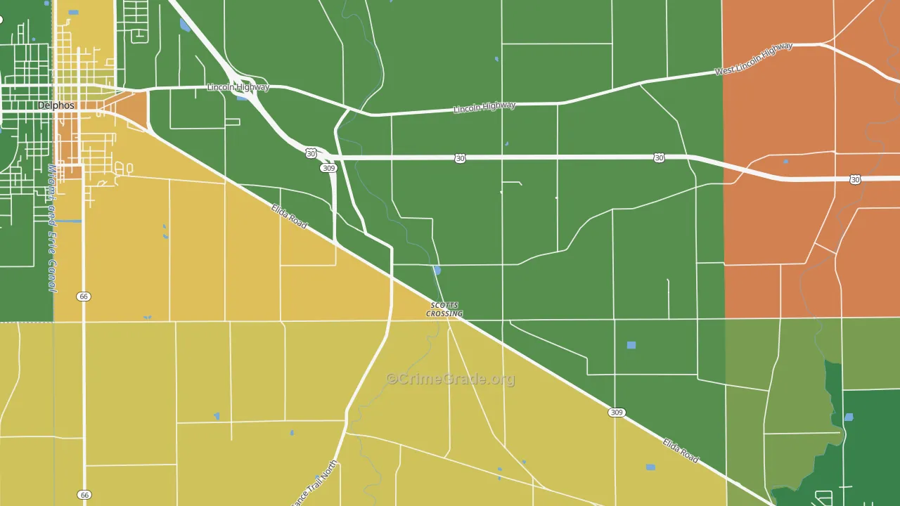 Scotts Crossing, OH Map of Robbery Rates