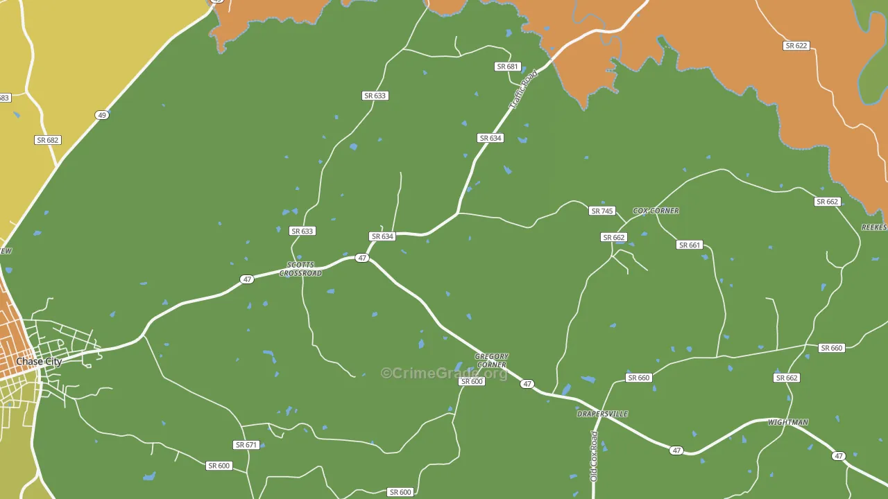 Scotts Crossroad, VA Map of Robbery Rates