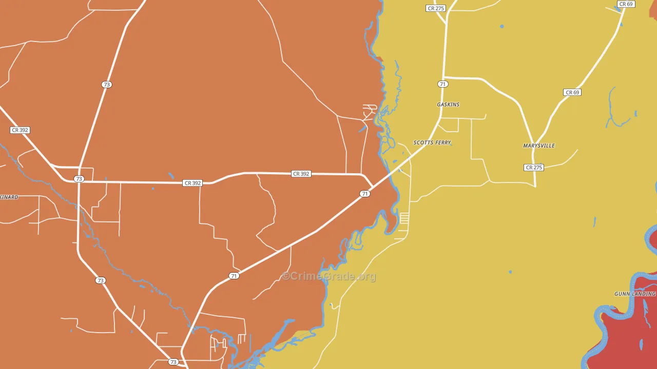 Scotts Ferry, FL Map of Robbery Rates
