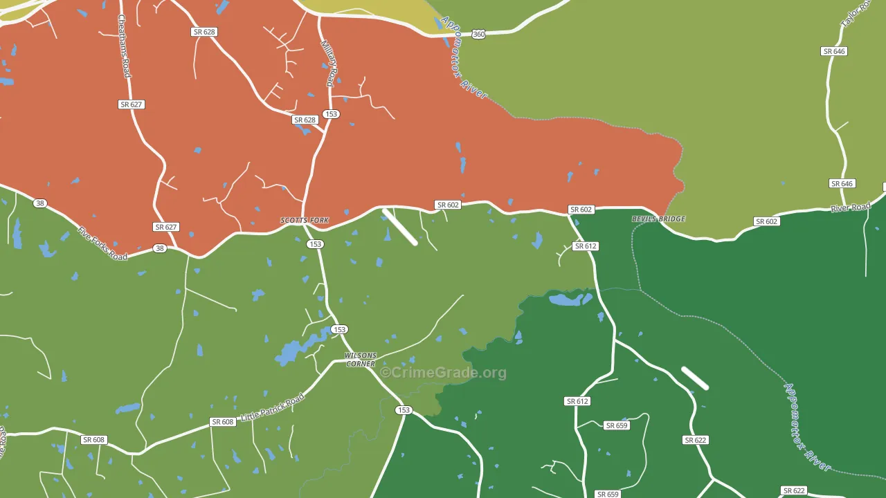 Scotts Fork, VA Map of Robbery Rates