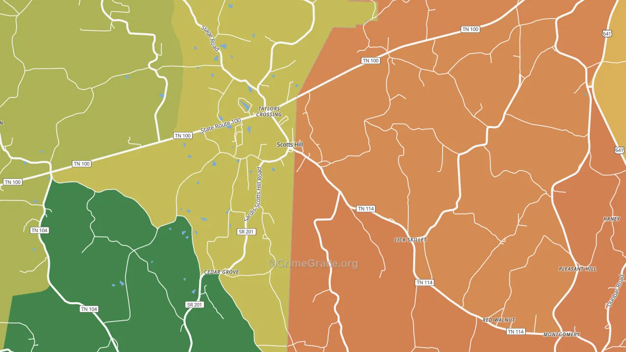 Scotts Hill, TN Map of Robbery Rates