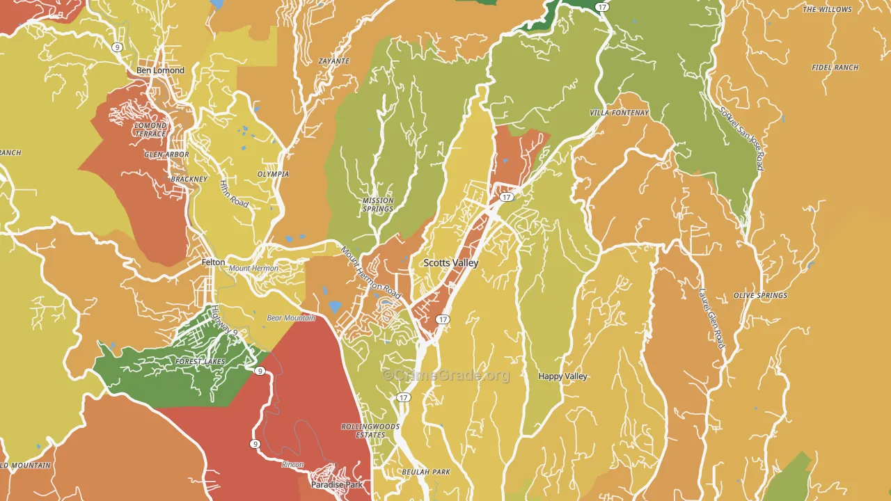 Scotts Valley, CA Map of Robbery Rates