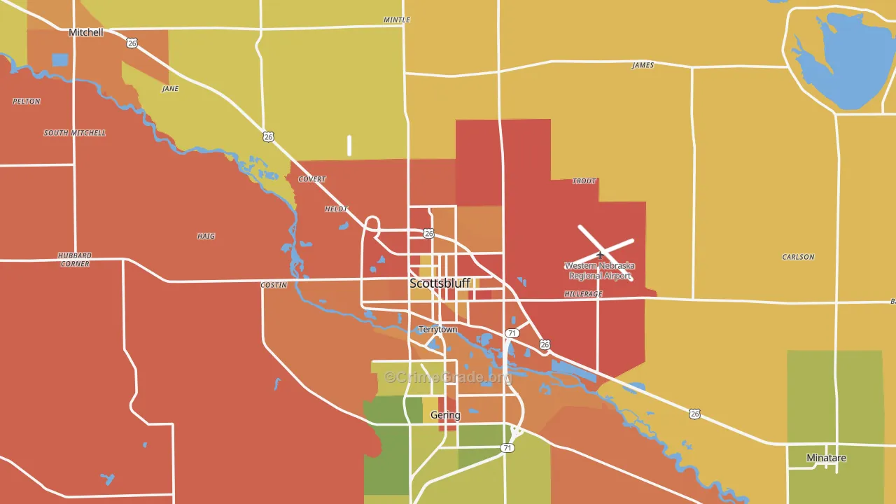 Scottsbluff, NE Map of Robbery Rates