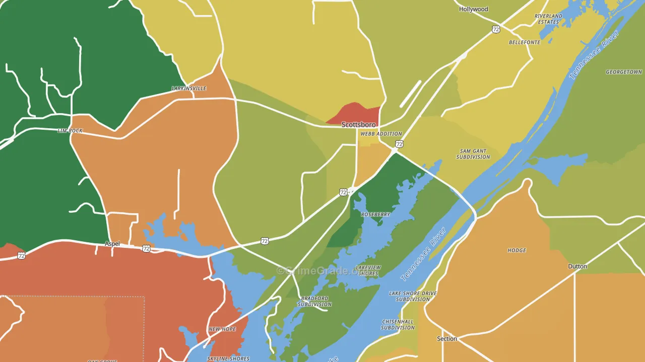 Scottsboro, AL Map of Robbery Rates