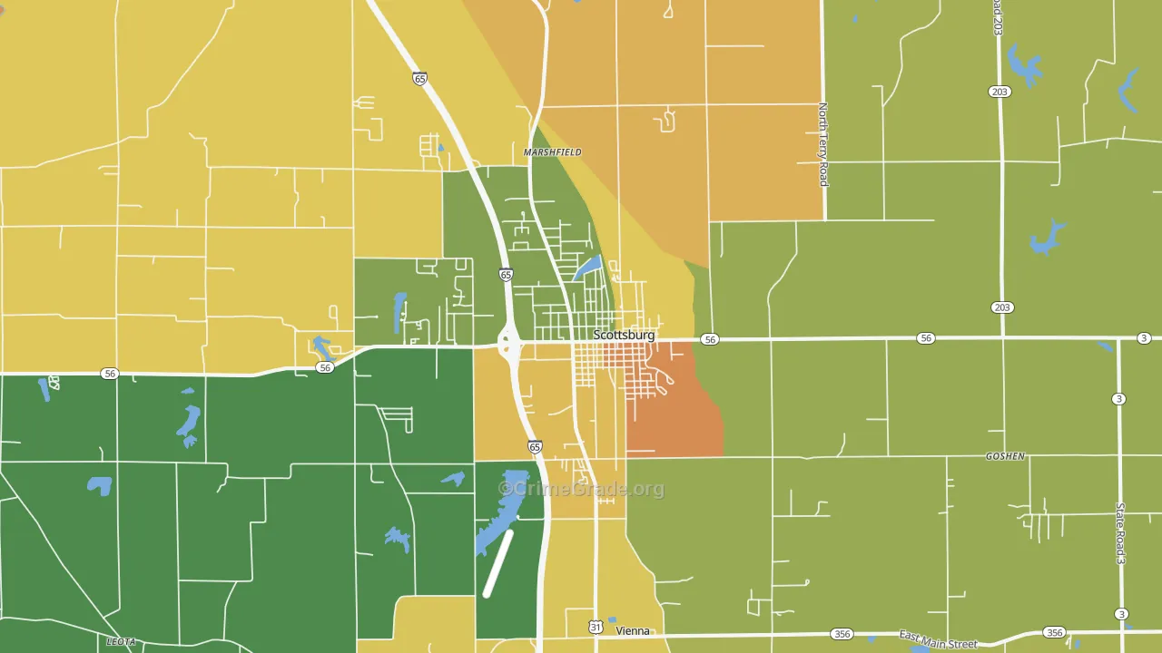Scottsburg, IN Map of Robbery Rates
