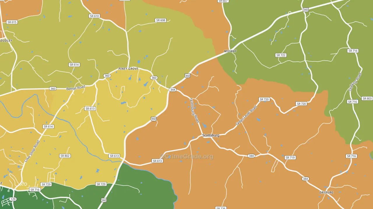 Scottsburg, VA Map of Robbery Rates
