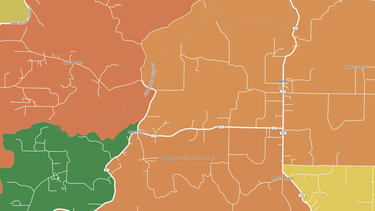 Scottsville, AR Map of Robbery Rates