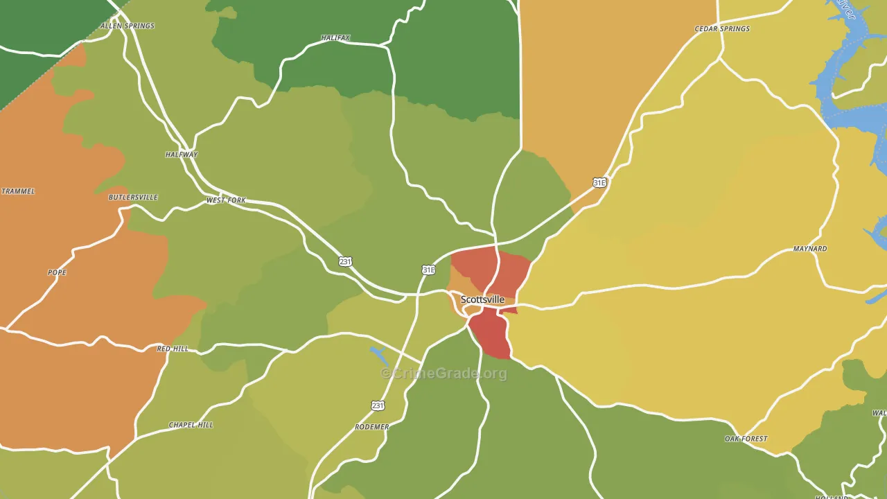 Scottsville, KY Map of Robbery Rates