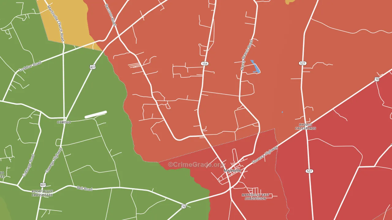 Scottsville, SC Map of Robbery Rates