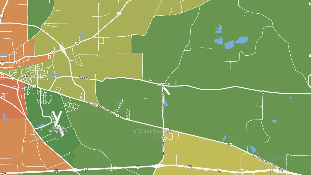 Scottsville, TX Map of Robbery Rates