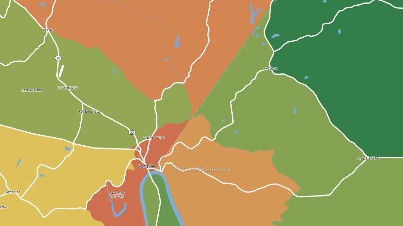 Scottsville, VA Map of Robbery Rates