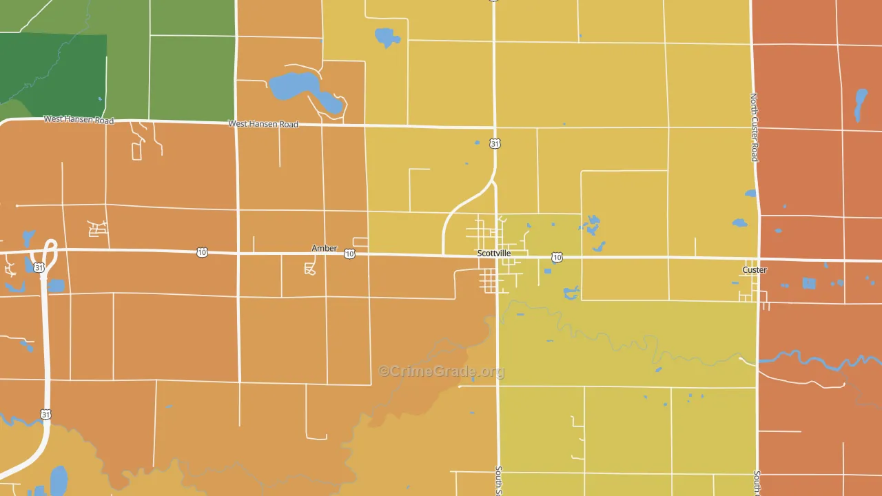 Scottville, MI Map of Robbery Rates