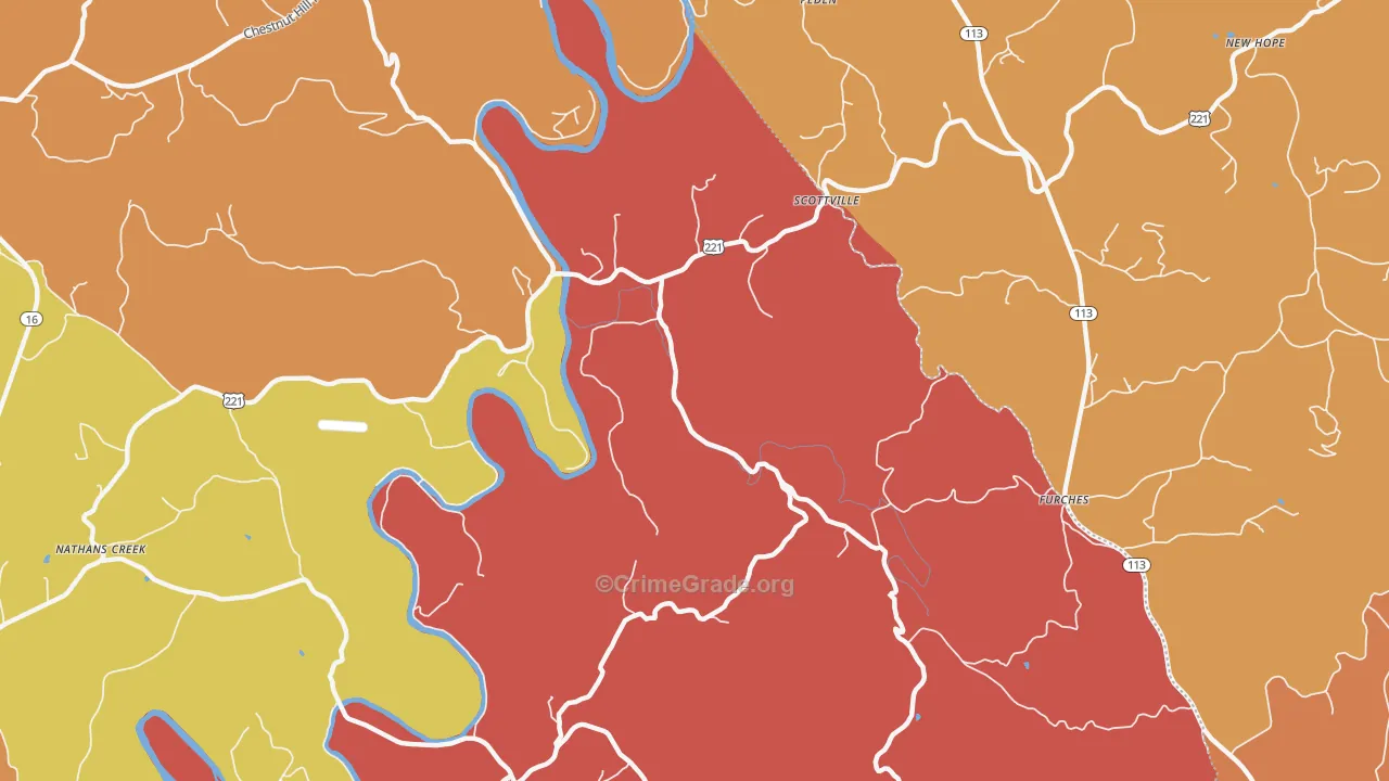 Scottville, NC Map of Robbery Rates