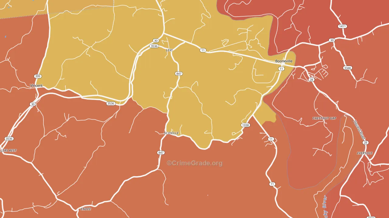 Scoville, KY Map of Robbery Rates