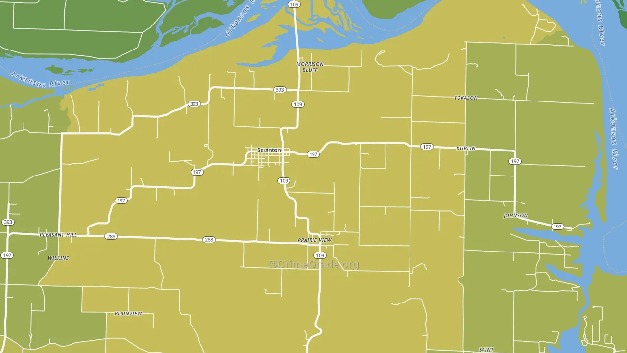 Scranton, AR Map of Robbery Rates