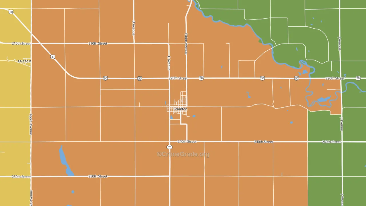 Scranton, IA Map of Robbery Rates