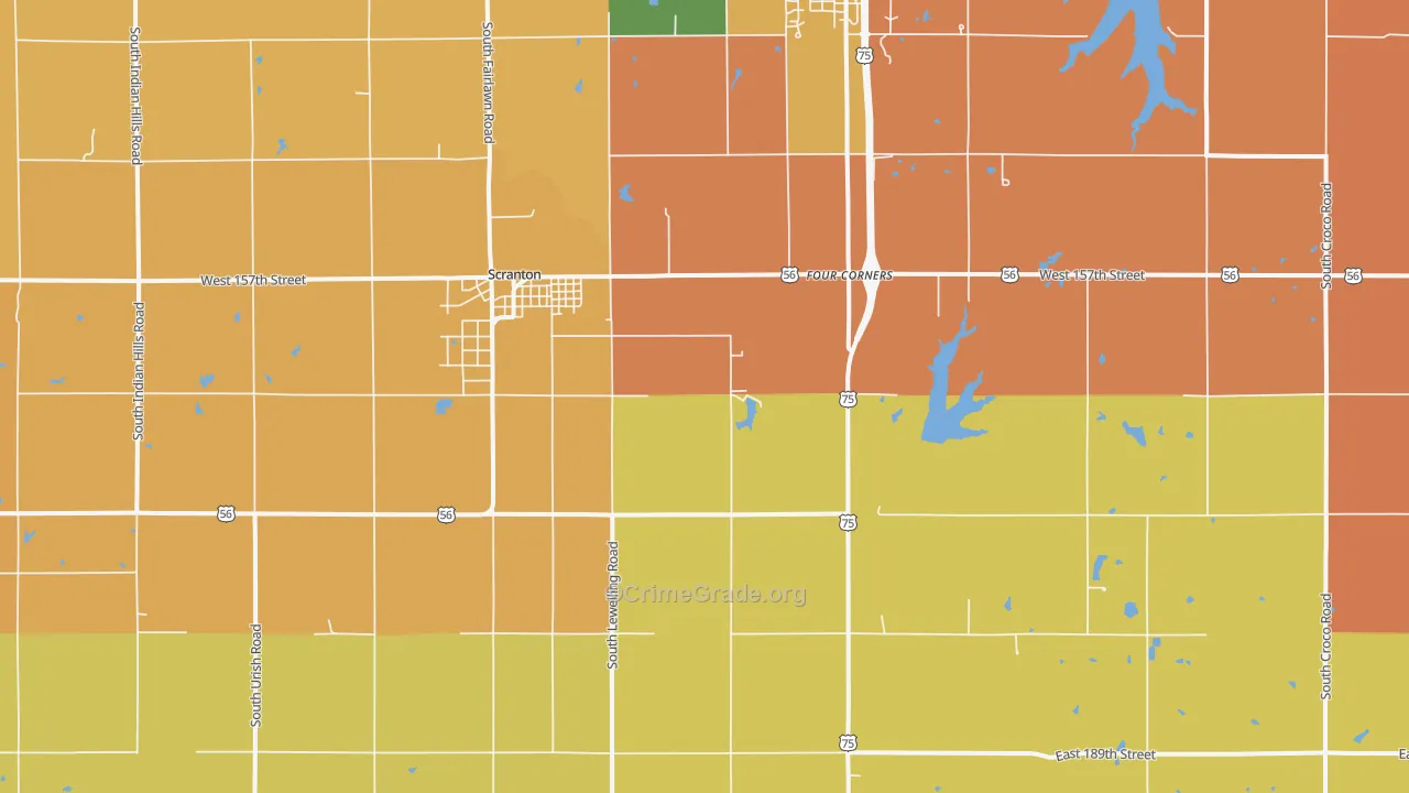 Scranton, KS Map of Robbery Rates