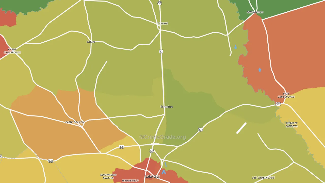 Scranton, SC Map of Robbery Rates