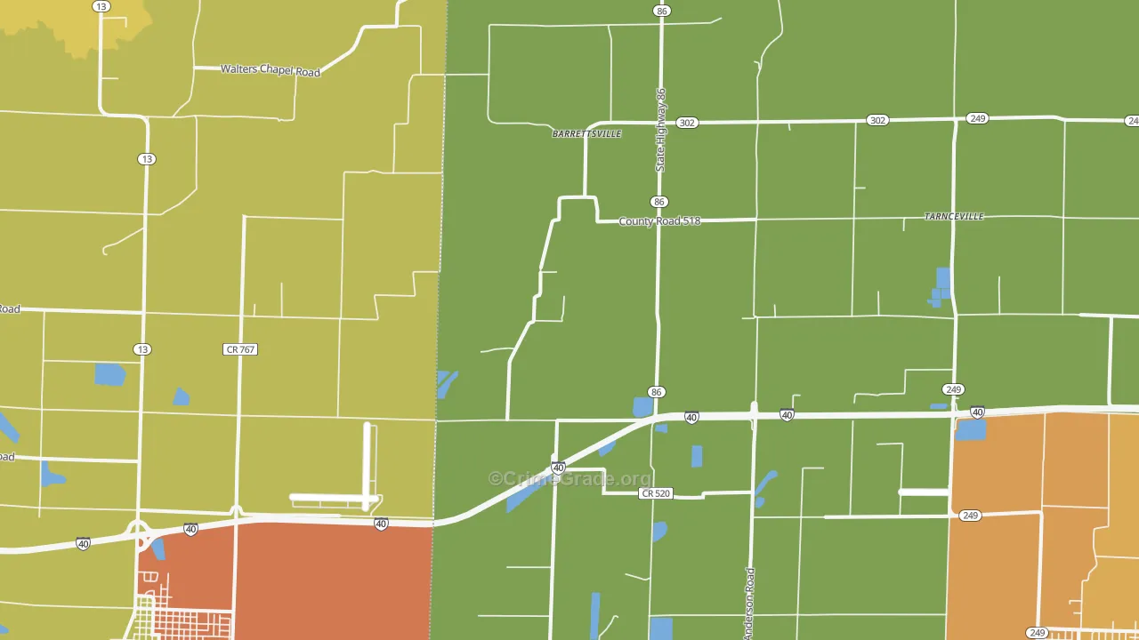 Screeton, AR Map of Robbery Rates