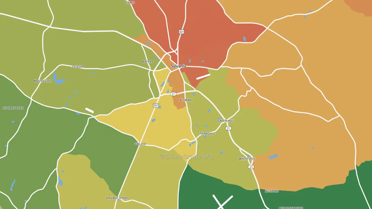 Screven County, GA Map of Robbery Rates