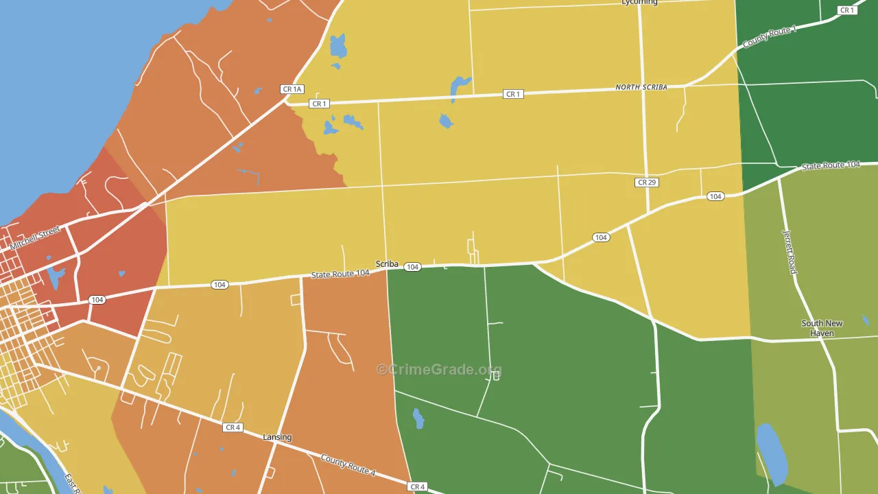 Scriba Center, NY Map of Robbery Rates