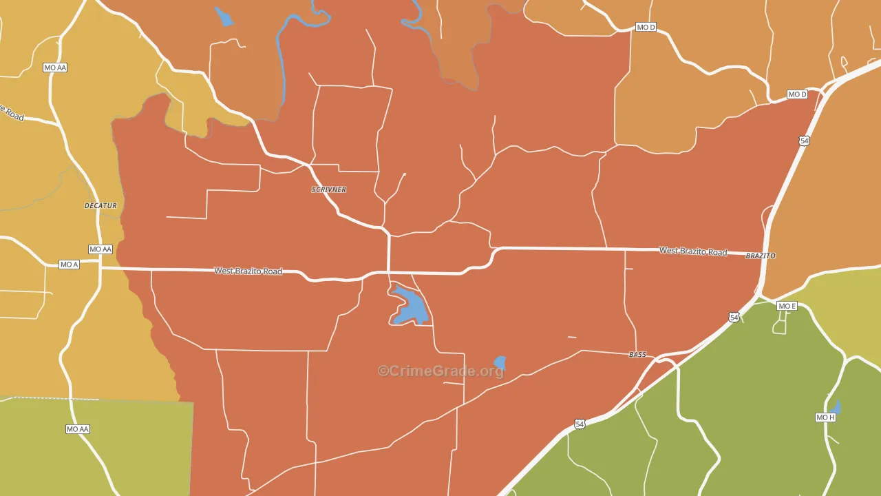 Scrivner, MO Map of Robbery Rates